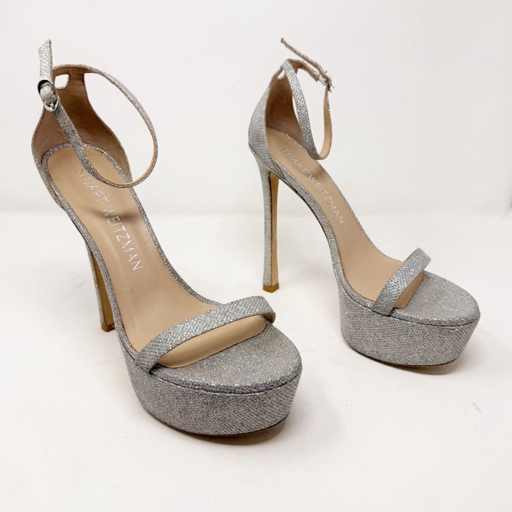 Stuart Weitzman Nudistcurve Hollywood Platform Glitter Heels Size 11